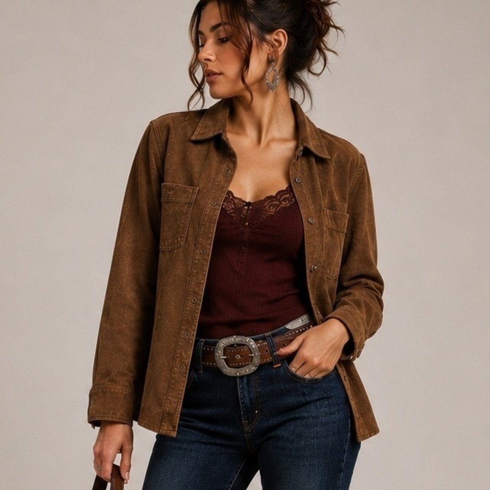 Womens Vintage 90s Oversized Chocolate Brown Suede Leather Shacket Fall Layer M